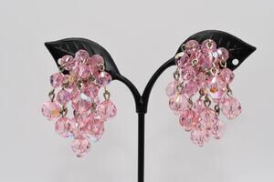 Vintage Laguna Pink AB Crystal Waterfall Earrings Dangle Clip On